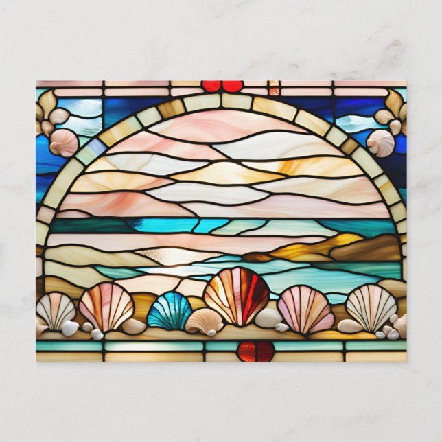 Stained Glass Seashells Abstract Illustration  Postcard (Front)