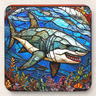 Stained glass shark coaster