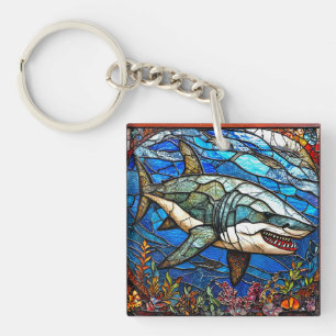 Stained glass shark key ring