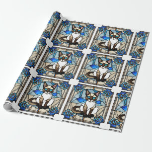 Stained Glass Siamese Cat Wrapping Paper