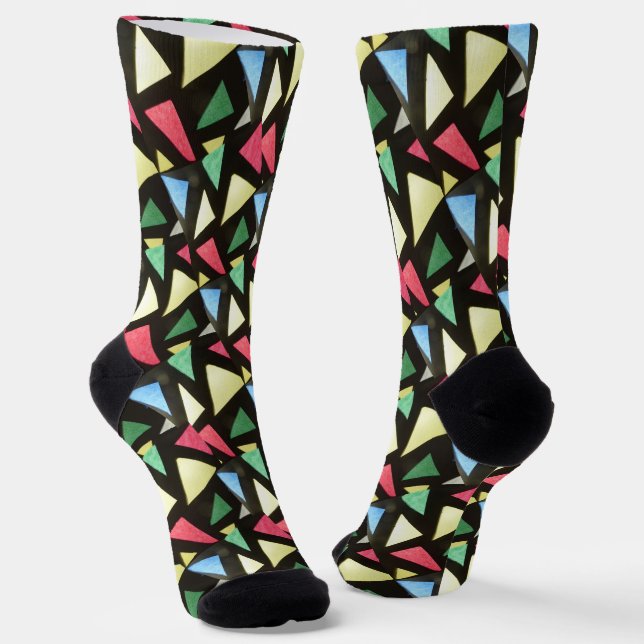 Stained Glass Small Pattern Christmas Crew Socks (Angled)