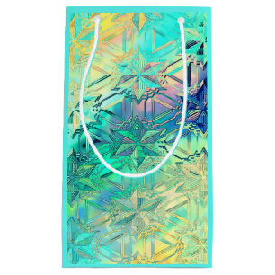 Stained glass snowflake colourful teal pink yellow small gift bag