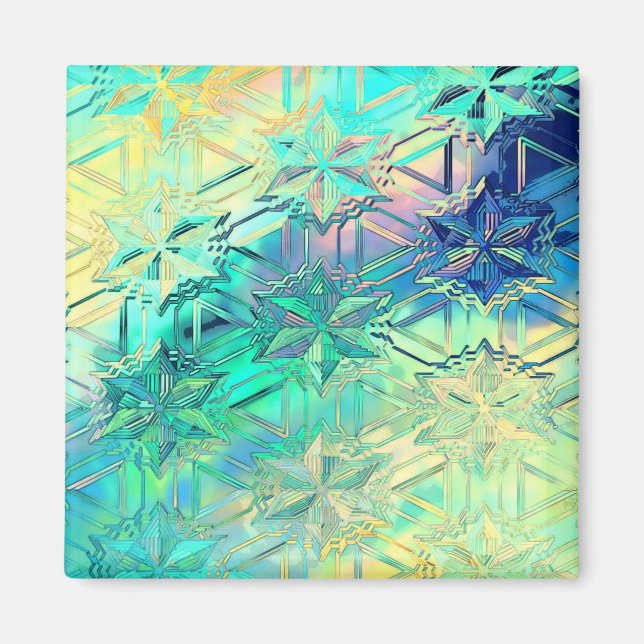 Stained glass snowflakes colorful cute magnet (Front)