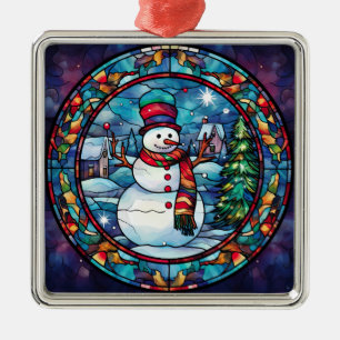 Stained Glass Snowman Ornament
