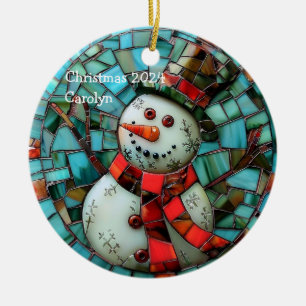 Stained Glass Snowman Personalized Ceramic Tree Decoration