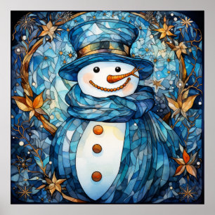 Stained Glass Snowman Poster