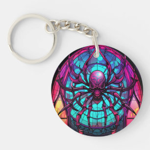 Stained glass spider key ring