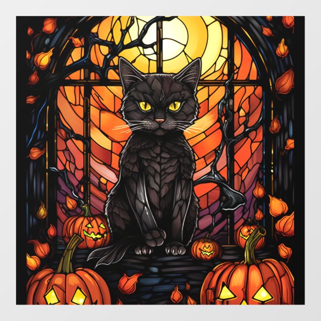 Stained Glass Spooky Black Cat Window Cling (Sheet)