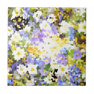 Stained Glass Spring Flowers Yellow Violet Green Tile