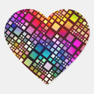 stained glass squares - vibrant rainbow : heart sticker