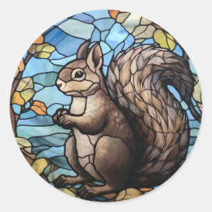 Stained Glass Squirrel Classic Round Sticker