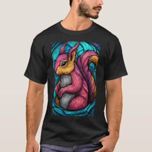Stained-Glass Squirrel – Teal & Magenta Woodland A T-Shirt