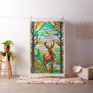 Stained Glass Stag in Meadow Cheater Quilt Panel Fabric