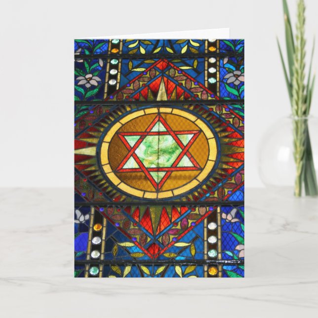 Stained Glass Star of David Greeting Card (Front)