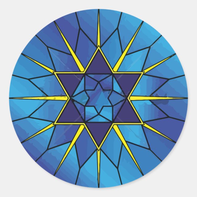 Stained Glass Star of David Round Sticker Seal (Front)
