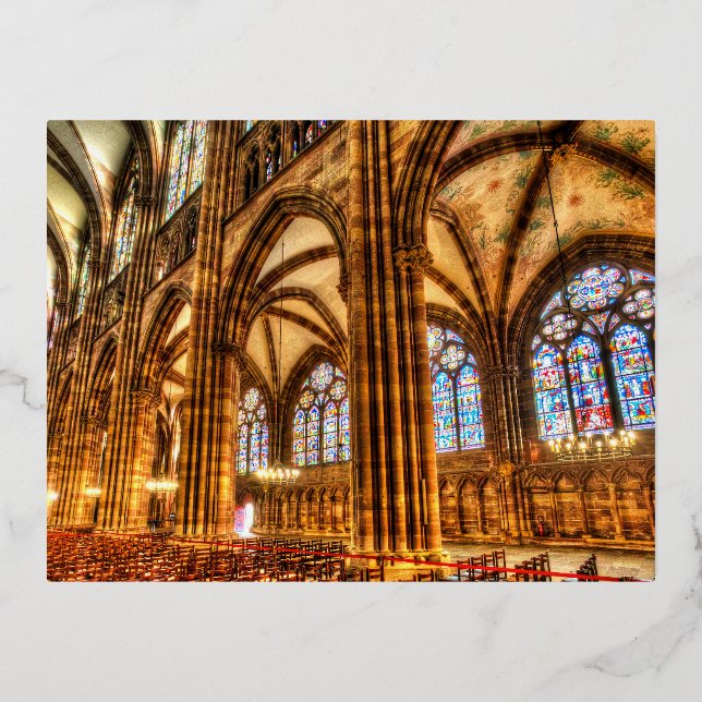 Stained Glass Strasbourg Cathedral Foil Holiday Postcard (Front)