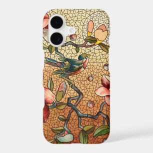 Stained glass style bird on a flowering tree