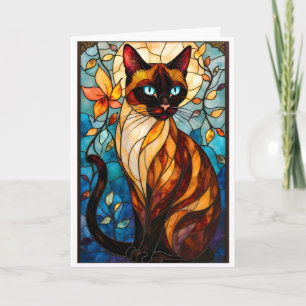 Stained Glass Style Charming Cat with Blue Eyes Card