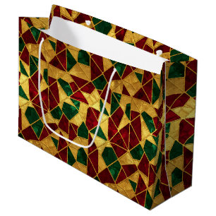 Stained Glass Style Christmas Red Green Gold Large Gift Bag