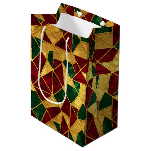 Stained Glass Style Christmas Red Green Gold Medium Gift Bag
