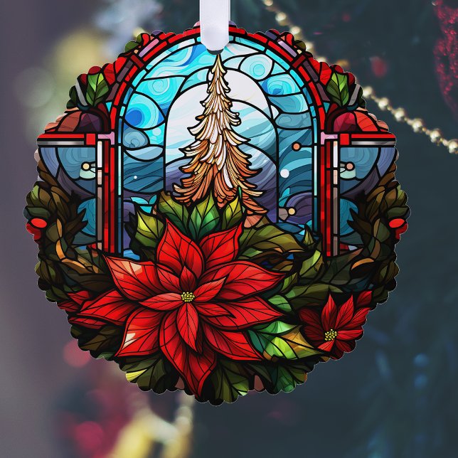 Stained Glass Style Christmas Tree and Poinsettia Decoration Card (Creator Uploaded)