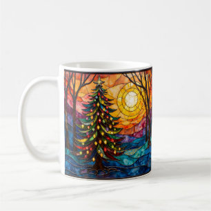 Stained Glass Style Christmas Tree with Sun Coffee Mug