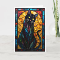 Stained Glass Style Cute Black Cat