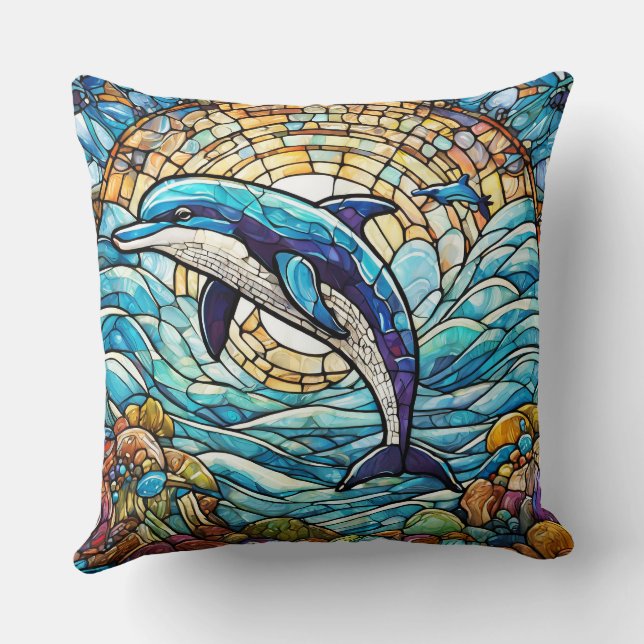 Stained glass style dolphin cushion (Back)