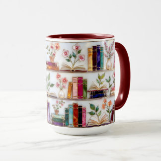 Stained Glass Style Floral Bookshelf Mug