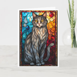 Stained Glass Style Gray Cat Card