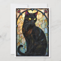Stained Glass Style Handsome Black Cat