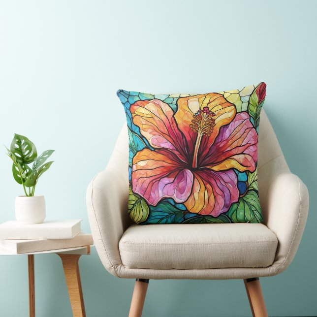 Stained glass style hibiscus cushion (Chair)