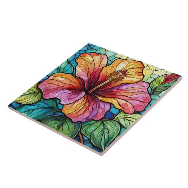 Stained glass style hibiscus tile (Side)