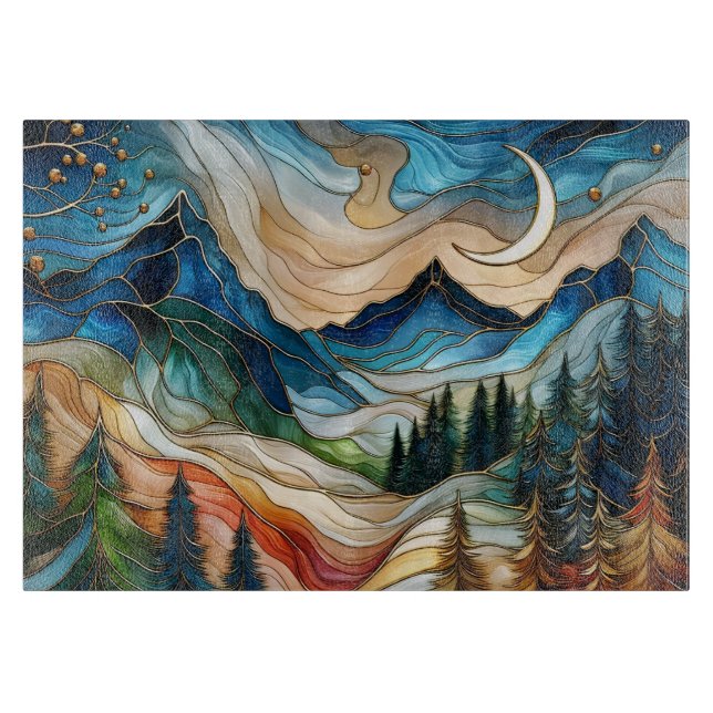 Stained Glass Style Mountain Cutting Board (Front)