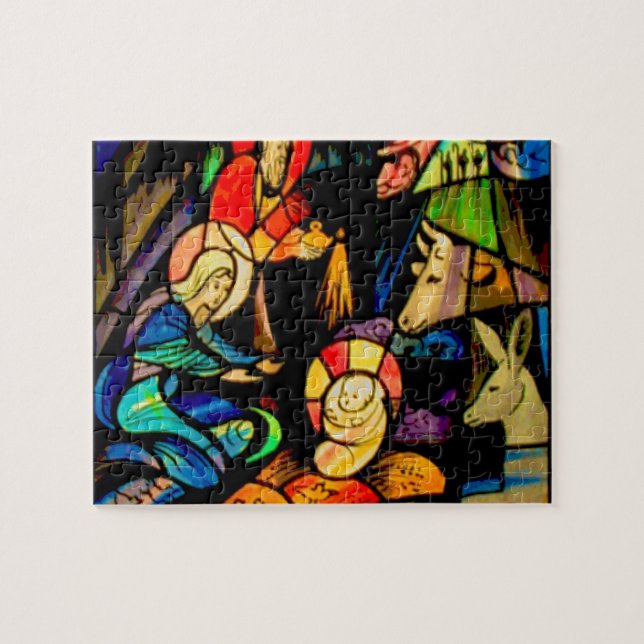 Stained Glass Style Nativity Jigsaw Puzzle (Horizontal)