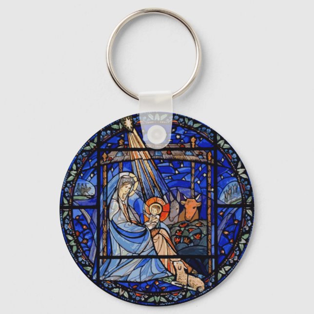Stained Glass Style Nativity Key Ring (Front)