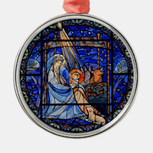 Stained Glass Style Nativity Metal Tree Decoration