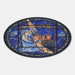 Stained Glass Style Nativity Oval Sticker