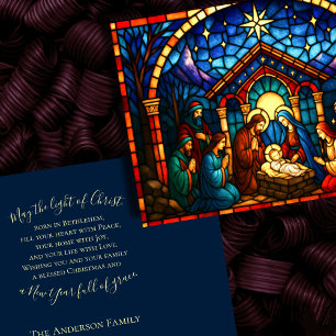 Stained Glass Style Nativity Scene Holiday Card
