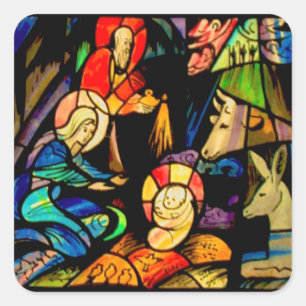 Stained Glass Style Nativity Square Sticker