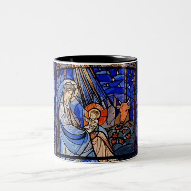 Stained Glass Style Nativity Two-Tone Coffee Mug (Center)