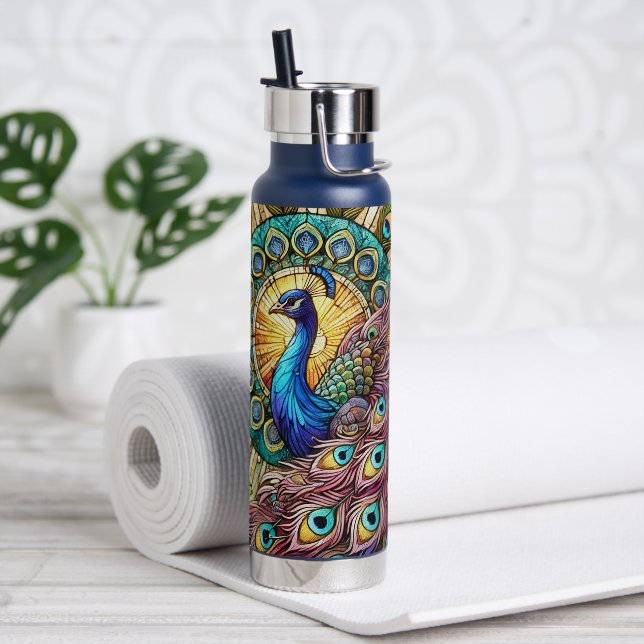 Stained Glass Style Peacock Water Bottle (Yoga)