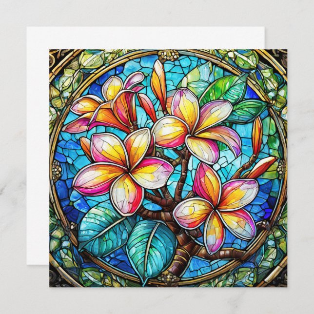Stained glass style plumeria on orange (Front/Back)