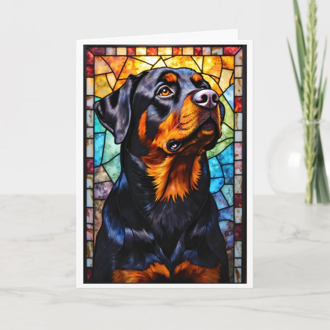 Stained Glass Style Rottweiler Dog Card (Front)