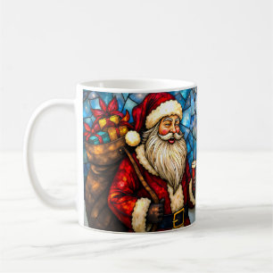 Stained Glass Style Santa Claus with Candle  Coffee Mug