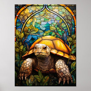 Stained Glass Style Tortoise Garden Window Art Poster