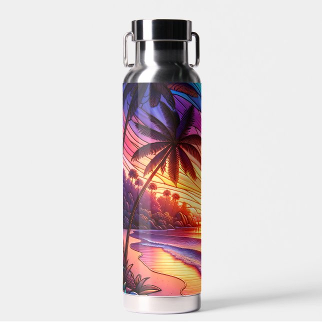 Stained Glass Style Tropical Beach Water Bottle (Front)