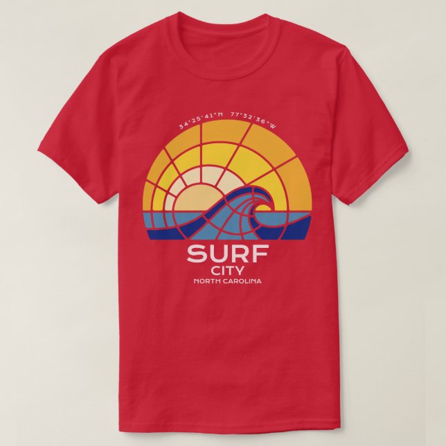 Stained Glass Summertime Surf City North olina T-Shirt (Design Front)