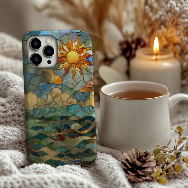 Stained Glass Sun, Clouds, and Ocean Design iPhone Case (Creator Uploaded)