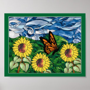 Stained Glass Sunflower Collage Poster